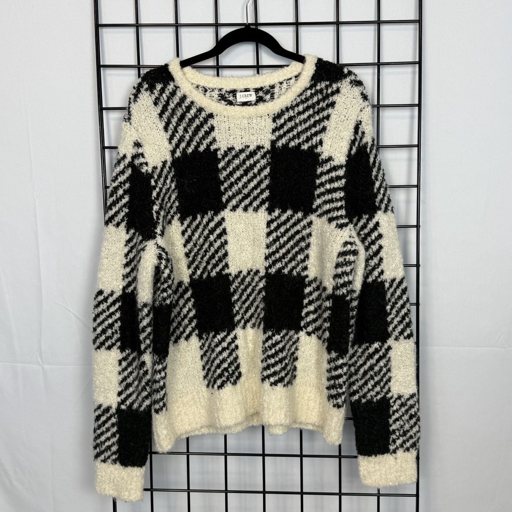 J. Crew Alpaca Blend Sweater Womens L Large Black Plaid Cozy Casual‎ Lagenlook
